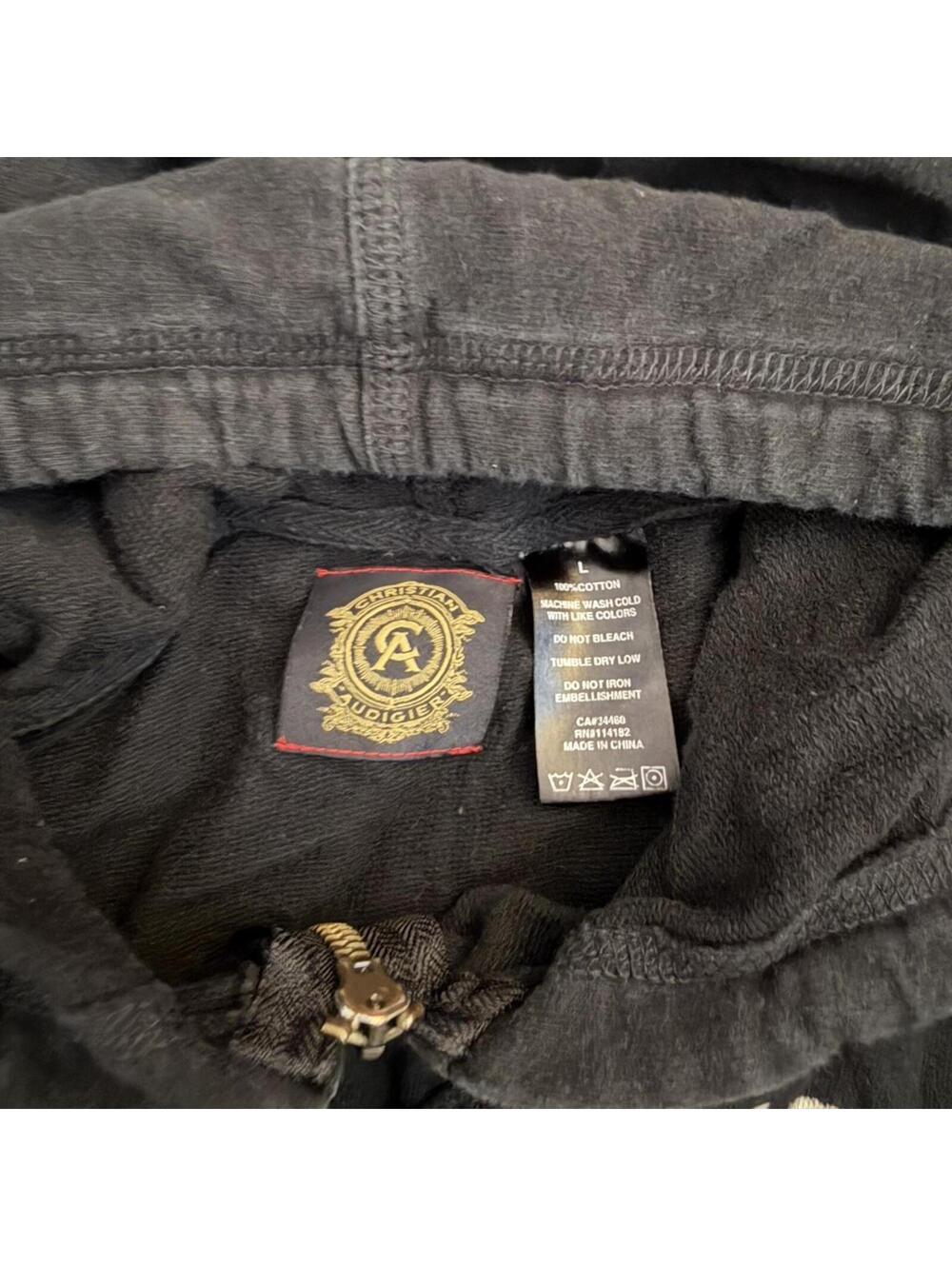 Vintage Christian Audigier black cotton hoodie size L #motorcycle - Picture 5 of 5